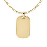 Collier en acier et pvd jaune chane maille gourmette avec pendentif rectangulaire tranches arrondies ...