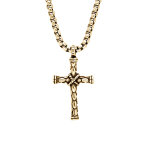 Collier en acier et pvd jaune chaîne maille jaseron avec pendentif croix longueur 55 + 10cm Collier en acier et pvd jaune chaîne maille jaseron avec pendentif croix longueur 55 + 10cm