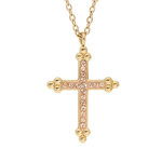 Collier en acier et pvd doré avec pendentif croix (17x3mm) résine champagne et pierres champagne - 45 ... Collier en acier et pvd doré avec pendentif croix (17x3mm) résine champagne et pierres champagne - 45 ...