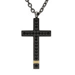 Collier en acier et pvd noir et jaune chaîne avec pendentif grande croix et oxydes noirs 50 + 5cm Collier en acier et pvd noir et jaune chaîne avec pendentif grande croix et oxydes noirs 50 + 5cm