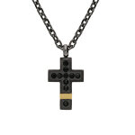Collier en acier et pvd noir et jaune chaîne avec pendentif petite croix et oxydes noirs 50 + 5cm Collier en acier et pvd noir et jaune chaîne avec pendentif petite croix et oxydes noirs 50 + 5cm