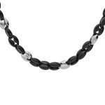 Collier en acier et pvd noir maille grain de caf� 50 + 5cm