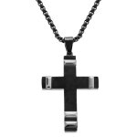 Collier en acier pvd noir pendentif croix 40x28mm avec motif gris - 50 + 10cm