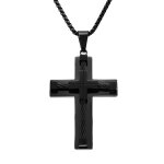 Collier en acier pvd noir pendentif croix 55x40mm avec c�ble noir - 55 + 10cm