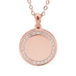 Collier en acier et pvd rose chane avec pendentif  graver mdaille ronde contour d'oxydes blancs 38 ...