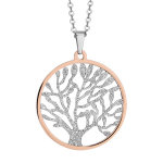 Collier en acier et pvd rose chane avec pendentif rond avec arbre de vie granit  l'intrieur - longueur ...