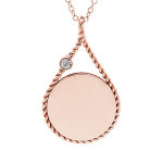 Collier en acier et pvd rose cha�ne avec pendentif rond � graver dans une goutte contour perl� 38 + 7cm ...