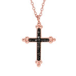 Collier en acier et pvd rose avec pendentif croix (17x3mm) résine noire et pierres noires - 45 + 5cm Collier en acier et pvd rose avec pendentif croix (17x3mm) résine noire et pierres noires - 45 + 5cm