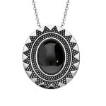 Collier en acier sautoir avec pendentif en cramique noire 80cm