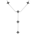 Collier en acietr fleurs cravate rsine noire - 40 + 5cm