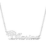 Collier en argent cha�ne d�coupe 1 pr�nom lettre anglaise et motif arbre de vie 43cm