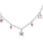 Collier en argent chaîne avec pampilles papillons et oxydes roses - longueur 32cm + 4cm de rallonge Collier en argent chaîne avec pampilles papillons et oxydes roses - longueur 32cm + 4cm de rallonge