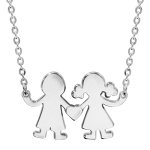Collier en argent chane avec pendentif 1 petite fille et 1 petit garon relis par un coeur au milieu ...