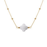 Collier en argent dor� cha�ne boules et tr�fle en verre facet� blanc 38 + 5cm