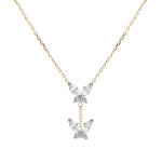 Collier en argent dor� deux papillons d'oxydes blancs sertis 38 + 5cm