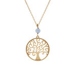 Collier argent dor jaune arbre de vie 20mm et boule jade bleu ciel vritable rglable 40  44cm