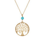 Collier argent dor jaune arbre de vie 20mm et boule jade vert clair vritable rglable 40  44cm