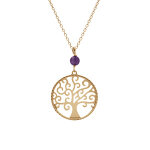Collier argent dor jaune arbre de vie 20mm et boule jade violette vritable rglable 40  44cm