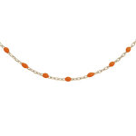 Collier en argent et dor� jaune cha�ne avec perles oranges fluo 40 + 5cm