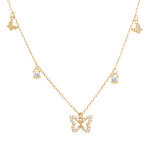 Collier en argent dor� avec pampilles papillons et oxydes blancs sertis - 40 + 5cm