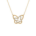 Collier en argent dor� avec papillons et oxydes blancs - 38 + 5cm