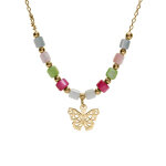 Collier argent dor� papillon et perles nacre v�ritable teint�e r�glable 40 � 45cm