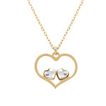 Collier en argent dor� avec pendentif coeur ajour� et deux oxydes blancs - 40 + 5cm