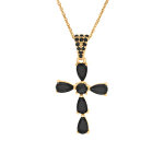 Collier en argent dor� avec pendentif croix d'oxydes noir fonc� 38 + 5cm