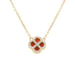 Collier en argent dor� avec pendentif tr�fle agate rouge v�ritable contour oxydes blancs 40 + 5cm