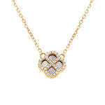 Collier en argent dor� avec pendentif tr�fle nacre v�ritable contour oxydes blancs 40 + 5cm