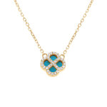 Collier en argent dor� avec pendentif tr�fle turquoise imitation contour oxydes blancs 40 + 5cm