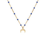 Collier en argent et dorure jaune cha�ne avec boules couleur bleu fonc� avec pendentif demi lune 40 + ...
