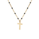 Collier en argent et dorure jaune chaîne avec boules couleur noire avec pendentif croix 40 + 5cm Collier en argent et dorure jaune chaîne avec boules couleur noire avec pendentif croix 40 + 5cm
