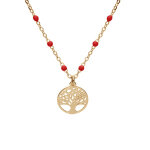Collier en argent et dorure jaune cha�ne avec boules couleur rouge avec pendentif arbre de vie 40 + 5cm ...