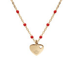 Collier en argent et dorure jaune cha�ne avec boules couleur rouge avec pendentif coeur 40 + 5cm