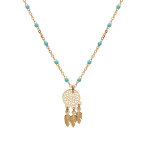 Collier en argent et dorure jaune cha�ne avec boules couleur turquoise avec pendentif attrape r�ve 40 ...