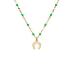 Collier en argent et dorure jaune chane avec boules couleur verte avec pendentif fer  cheval 40 + 5cm ...