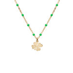 Collier en argent et dorure jaune cha�ne avec boules couleur verte avec pendentif tr�fles 40 + 5cm