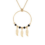 Collier en argent et dorure jaune chane avec pendentif anneau 23mm avec boules lisses noires et pampilles ...