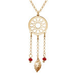 Collier en argent et dorure jaune cha�ne avec pendentif attrape r�ve et perles rouge 38 + 5cm