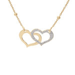 Collier en argent et dorure jaune cha�ne avec pendentif double coeur 1 lisse et 1 granit� cha�ne avec ...