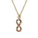 Collier en argent et dorure jaune cha�ne avec pendentif infini empierr�s et pampilles boules multi couleurs ...