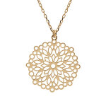 Collier en argent et dorure jaune chane avec pendentif mandala ajour 23mm 40 + 5cm
