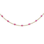 Collier en argent et dorure jaune cha�ne avec perles roses fluo 40 + 5cm