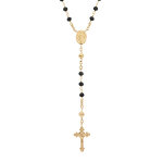 Collier en argent et dorure jaune chapelet avec perles en verre facette noires 50 + 5cm Collier en argent et dorure jaune chapelet avec perles en verre facette noires 50 + 5cm