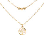 Collier en argent et dorure jaune double cha�ne avec pendentif arbre de vie et boules 40 + 5cm