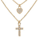 Collier en argent et dorure jaune triple chaîne avec pendentifs coeur et croix 35 + 5cm Collier en argent et dorure jaune triple chaîne avec pendentifs coeur et croix 35 + 5cm