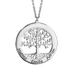 Collier en argent passiv chane avec pendentif arbre de vie prnom  graver 40cm + 5cm