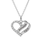 Collier en argent platin chane avec pendentif coeur prnom  graver avec oxydes blancs sertis 42 + ...