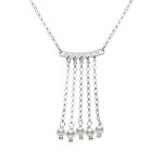 Collier argent rhodi 5 chanettes avec perles blanches rglable 42  45cm